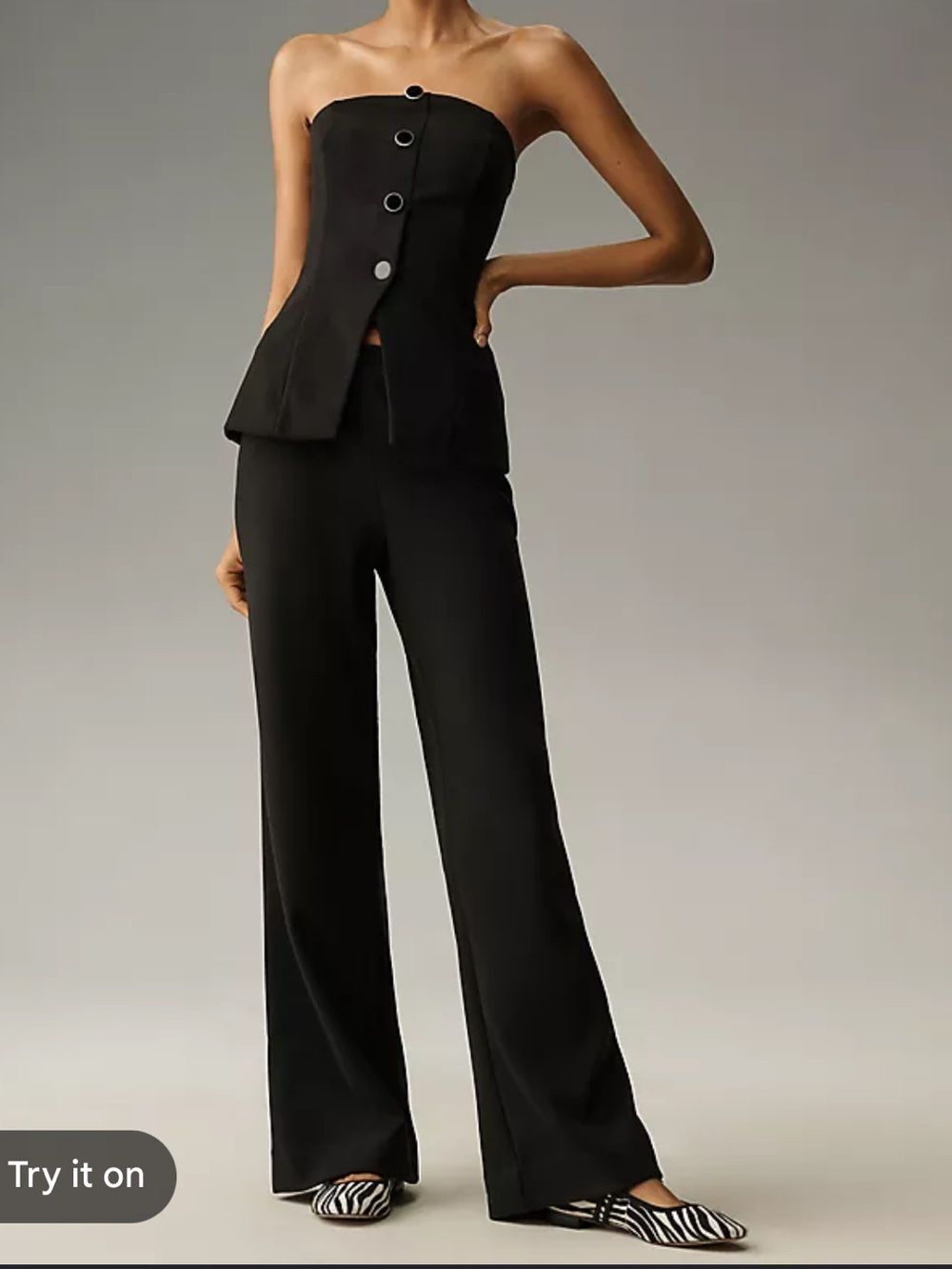 Reformation Pears Knit Two Piece Set Black Strapless Peplum Top Wide Leg Pants S